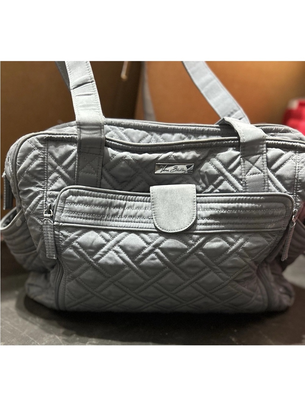 Vera Bradley Light Gray Quilted Diaper Tote